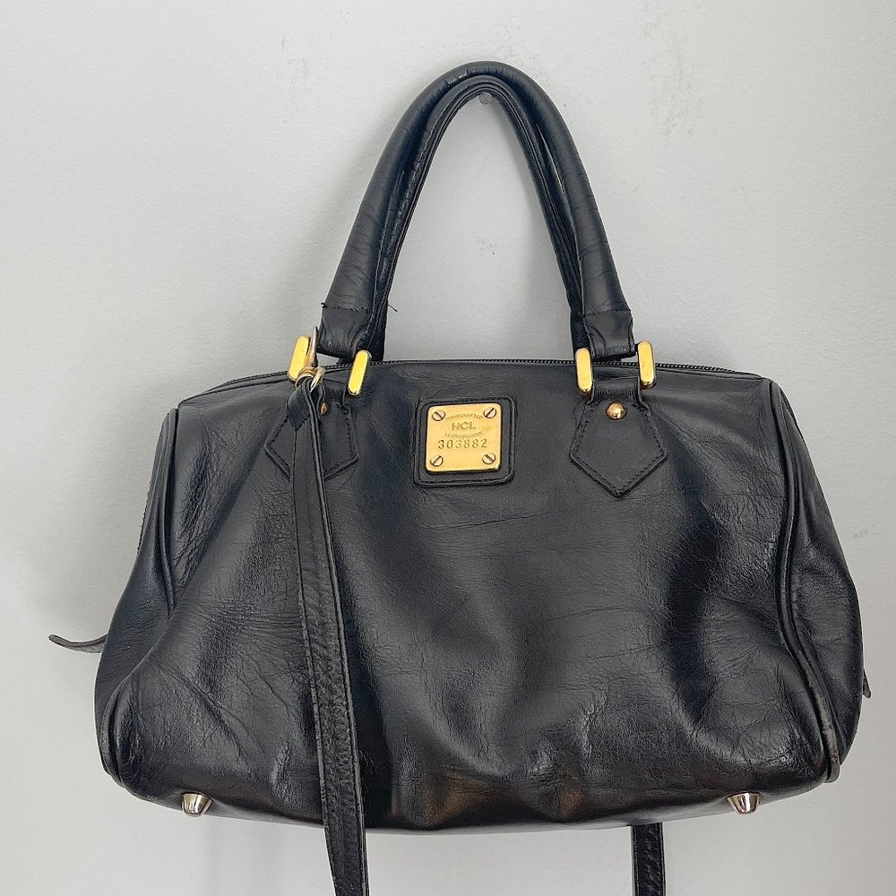 Large Vintage Black Leather HCL Handcrafted Leather Satchel Bag